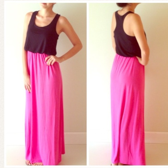 Beautiful Black & Pink Maxi Dress Racer Back