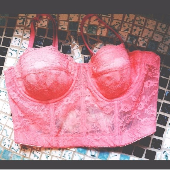 Coral Floral Lace Bustier