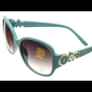 Hold. Blue sunglasses with design on side