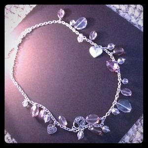 Purple, silver, and crystal heart necklace