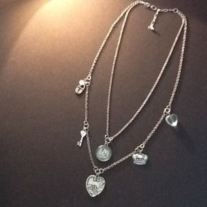 Lock&key, crown, and heart double chain necklace