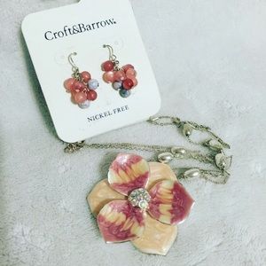 2 piece set Pink Flower Necklace and earrings