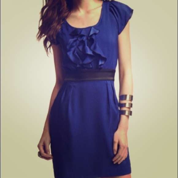 Blue Ruffle-Front Dress