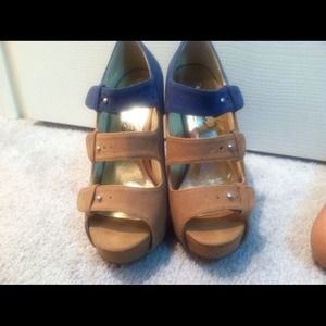 Tan and blue heels