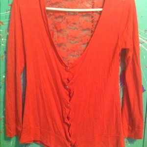 Coral button-up shirt, full lace back. Worn once.
