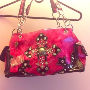 Hot pink  purse with studded cross