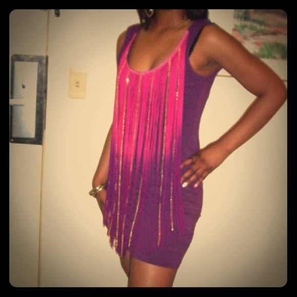 Purple party dress with pink and gold fringes!!