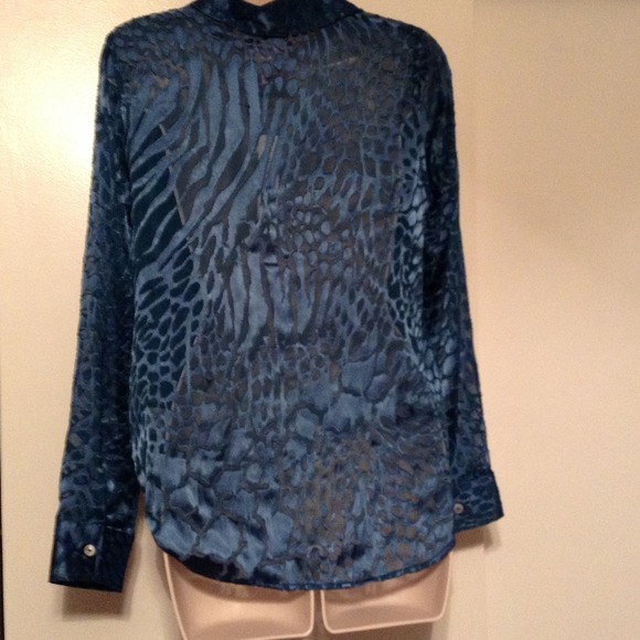 🎉HP🎊 R & J Moroccan Blue Sheer Button-down - Picture 2 of 4