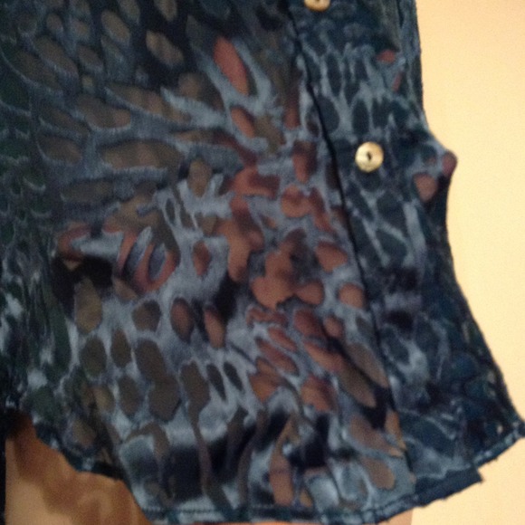 🎉HP🎊 R & J Moroccan Blue Sheer Button-down - Picture 3 of 4