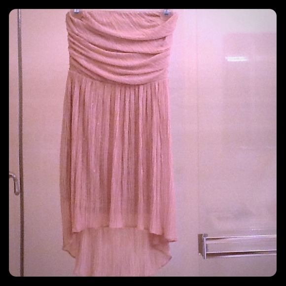 Express Dresses & Skirts - Tan pleated high low strapless dress with sequins