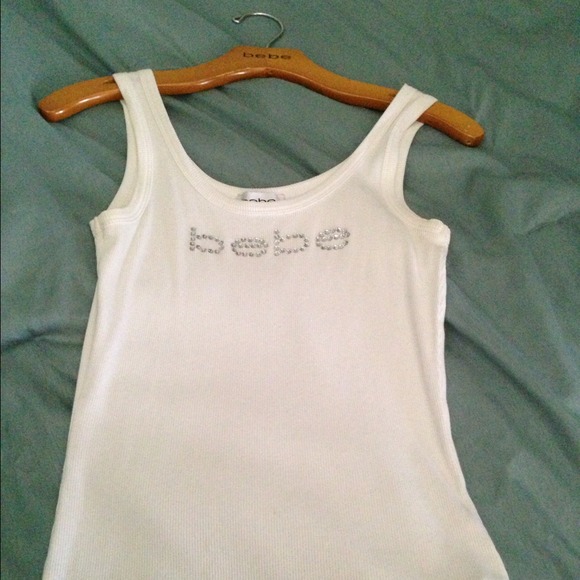 bebe | Tops | Soldbebe Logo Rhinestone White Tank | Poshmark