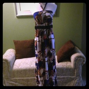 Long multi colored maxi dress w/sequin waist. NWOT