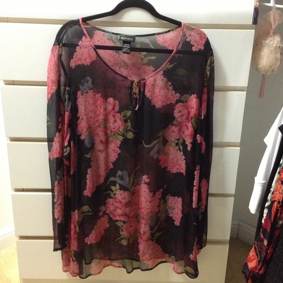 Lane Bryant sheer floral silk blouse