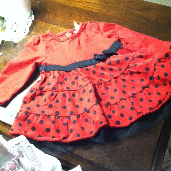 Red and black polka dot dress. 9 months baby girl