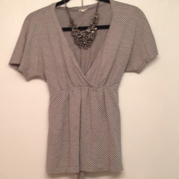 SOLD- small gray and white polka for top