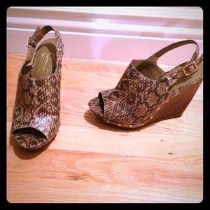 Snake Skin Jessica Simpson Wooden Sole Wedges