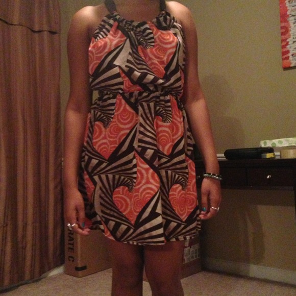 Brown and orange dress with open back