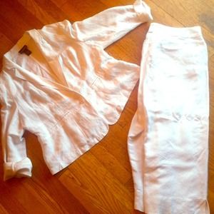 Lane Bryant White Linen Capri Suit