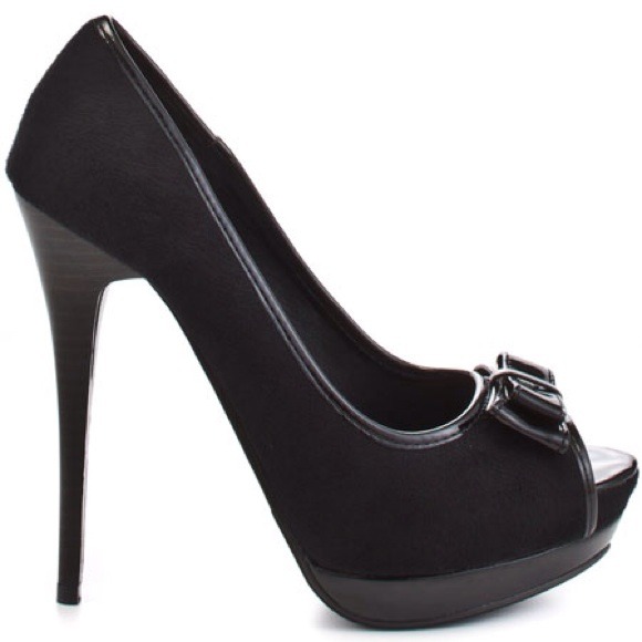 Black Suede/Patent leather bow heels
