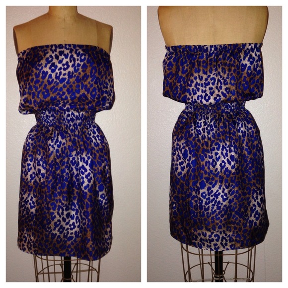 eight sixty Blue & Brown Leopard Strapless Dress