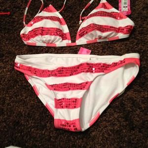 Pink/white sequined top/bottoms