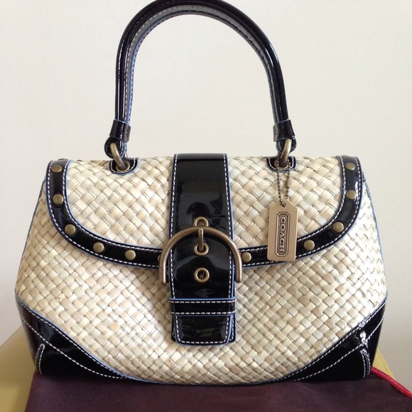 Authentic Rare Coach Patent Leather and Straw Bag