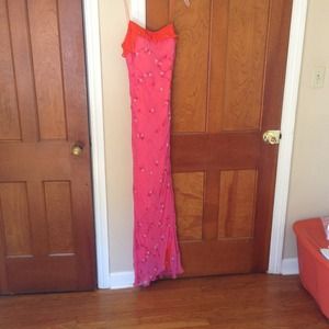 Petite orange/light red beaded dress