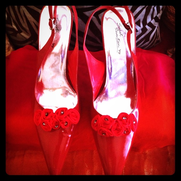 Sz. 9 Red Women's Slingback 3.5/4 inch heel