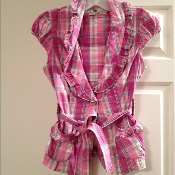 Pink plad short sleeve blazer