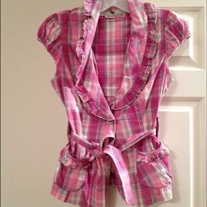 Pink plad short sleeve blazer