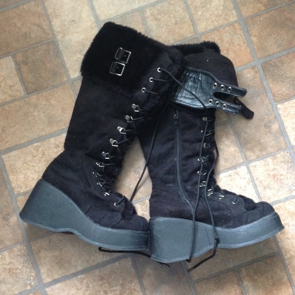 Black High Wedge Boots