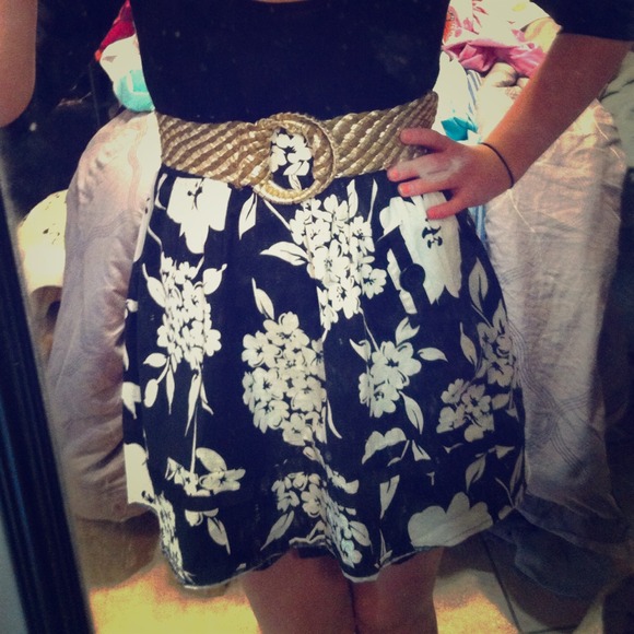White and black floral skirt