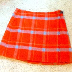 GAVE TO GOODWILL Orange and baby blue wool wrap