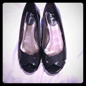 Cole Hann Air Lainey Patent Low Wedge Black