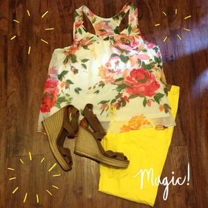 Yellow Forever 21 Twill Skinny Pants