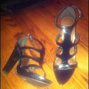 Black patent leather sandals