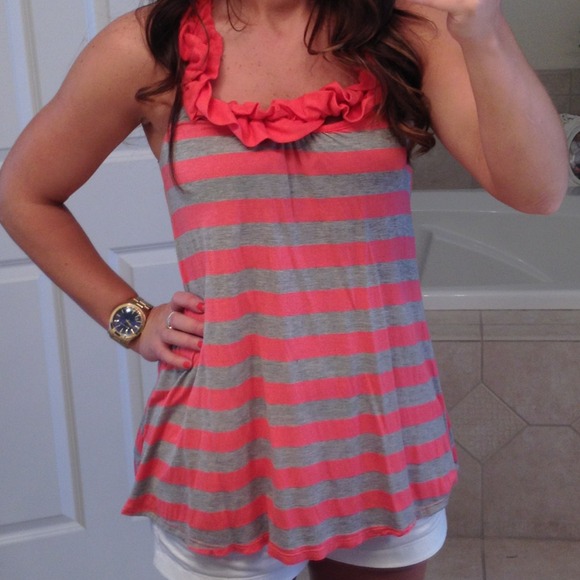 Coral and grey top
