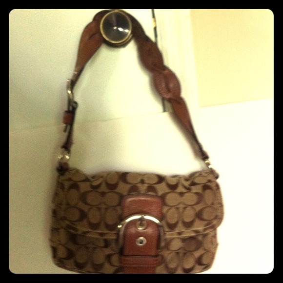 Coach Handbag Purse Brown Leather Trim and Canvas!
