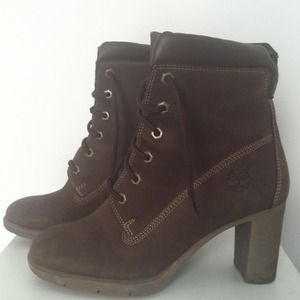 Timberland brown leather heel boots