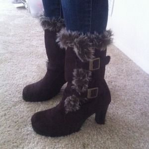 Dark Brown Mid-Calf Heeled Boots