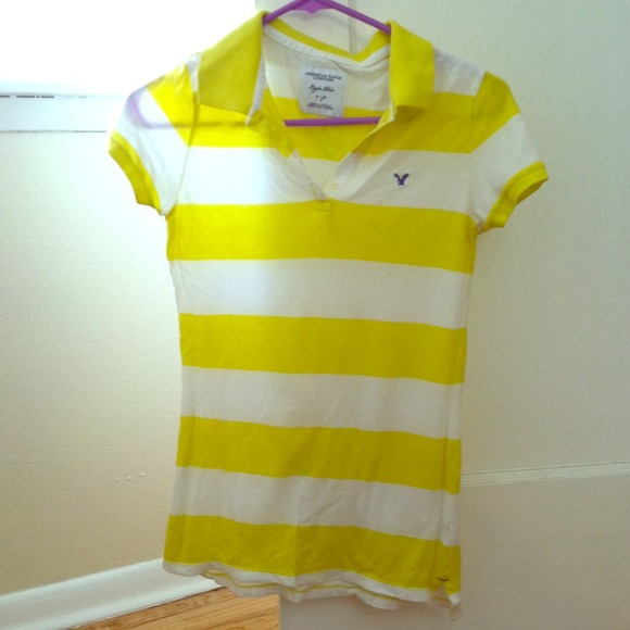 American Eagle Outfitters neon yellow & white polo