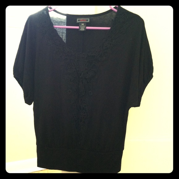 Black kimono sleeved banded bottom lace top