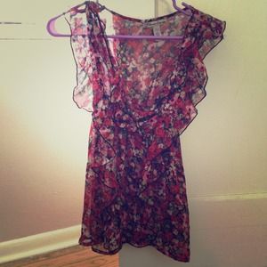 Semi-sheer floral ruffle blouse