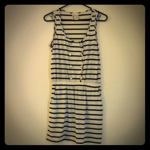 Black and white striped sleeveless sailor dress