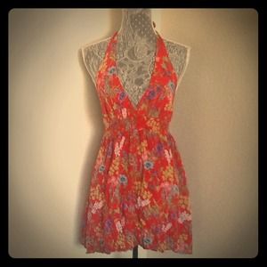 Red Floral Halter Dress