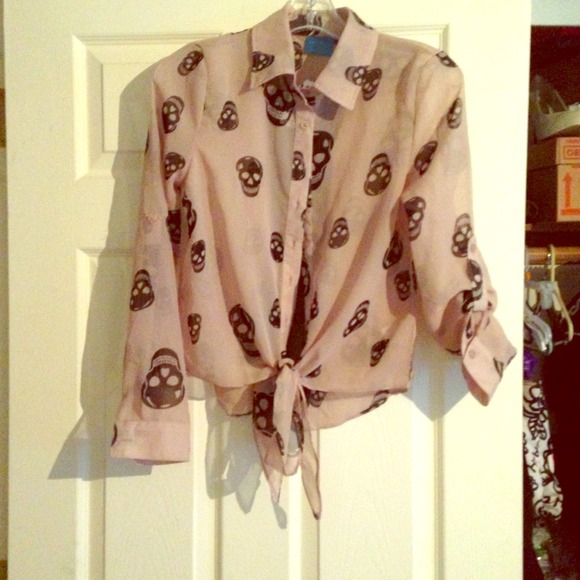 Brand new sheer beige skull shirt