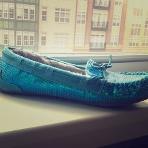 RESERVED Blue Sparkly Moccasins