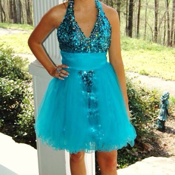 Blue sequin prom dress