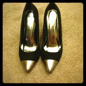 *REDUCED* Black Faux Suede Heels with Silver Tip