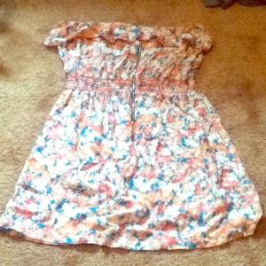 Strapless floral casual dress